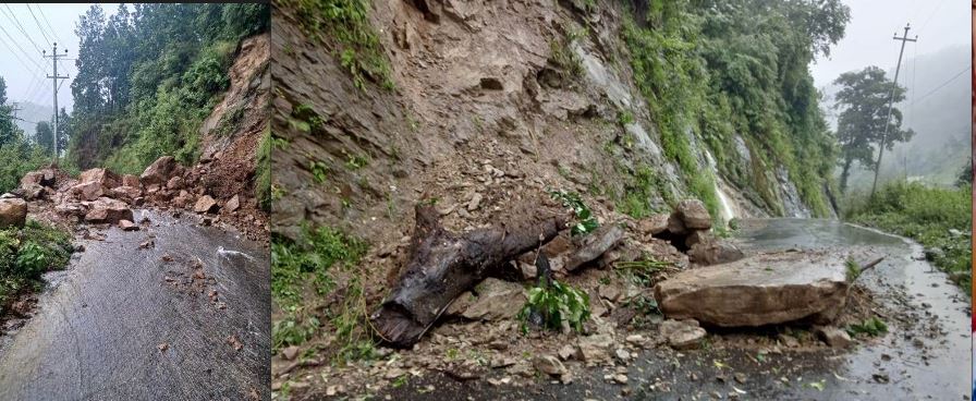 कुमसोत र कीर्तिपुरको सडकखण्डमा पहिरो खस्यो, बाटो अवरुद्ध